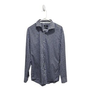 Boss Hugo Mens Shirt 42 16.5 Button Down Regular Fit White Blue Checkered Plaid